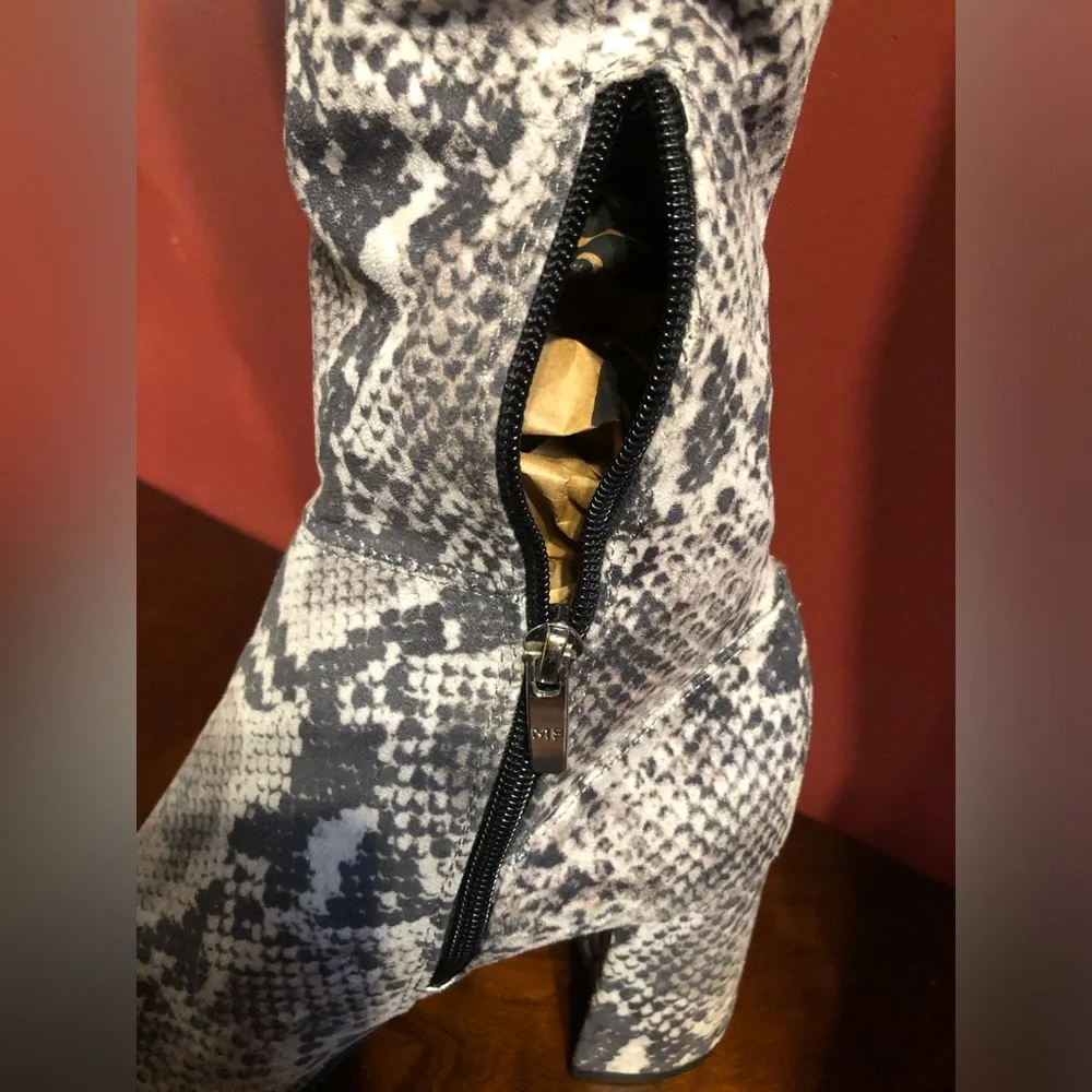 Snake-Print Over-the-Knee Block Heel Boots - Women
